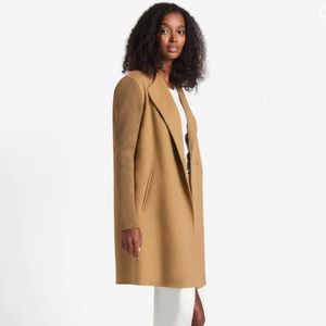 Double-Faced Shawl Collar Wool Coat with Rib Knit Sleeves